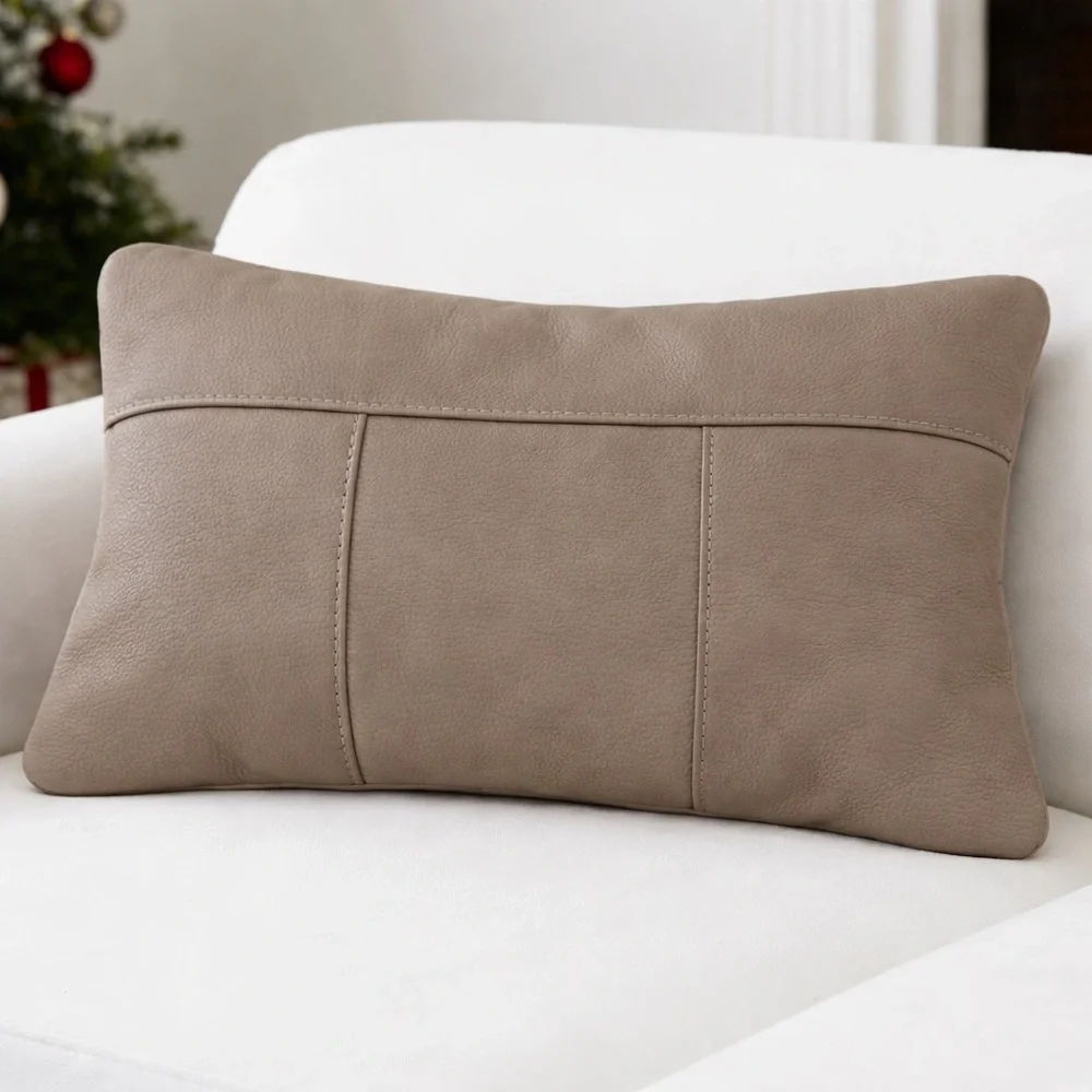Kidol & Shielder Genuine pebbled Leather Pillow Cover sham case size 12x20 tan